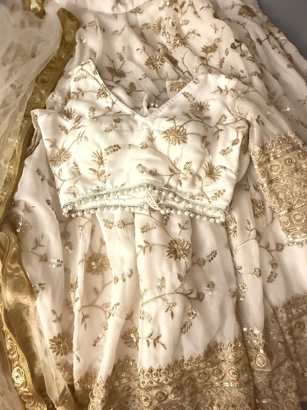 White and Gold Embroidered lehenga
